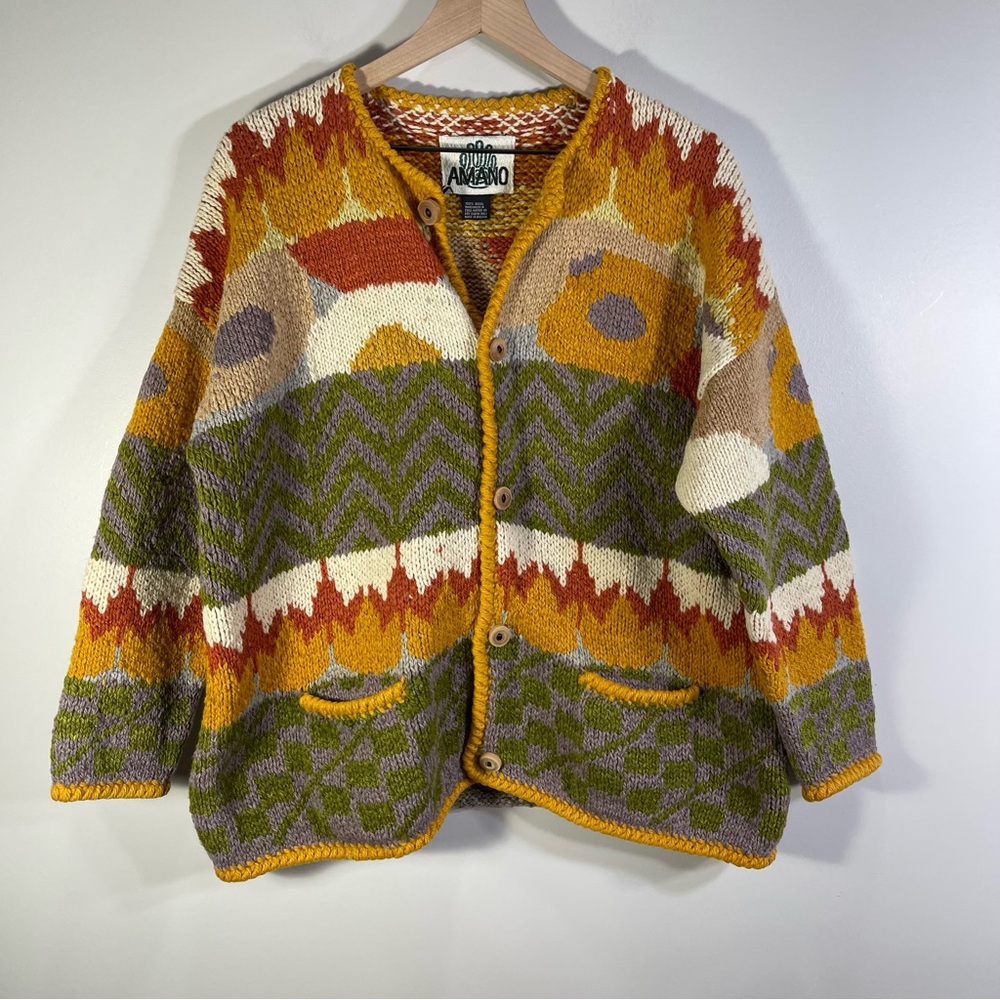 Rare Vintage Amano Rainbow Cardigan Sweater Top Size M/L - Picture 2 of 11